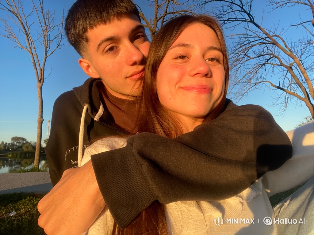 Family Portrait: Couple and Child Embrace in Golden Park
