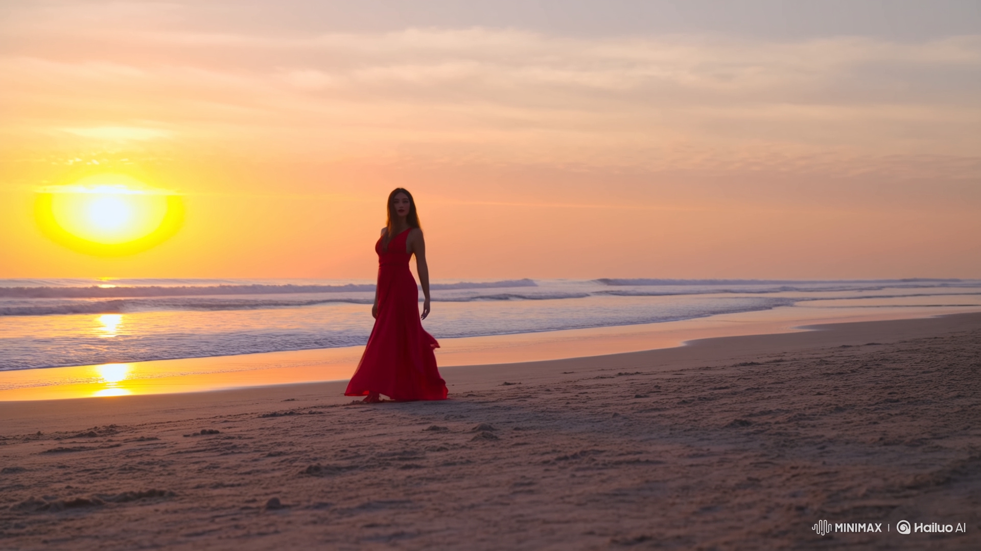 Graceful Dance on Golden Beach at Sunset