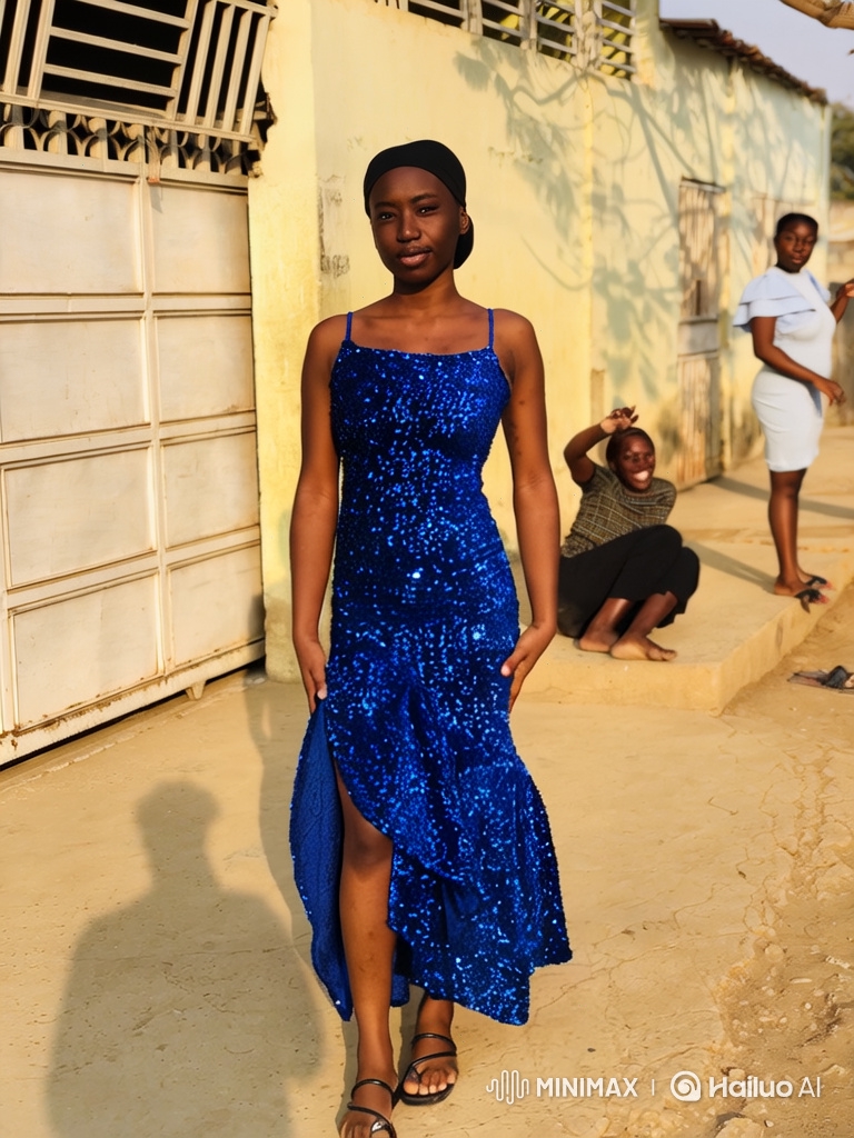 Young Woman Gratefully Thanks in Royal Blue Dress