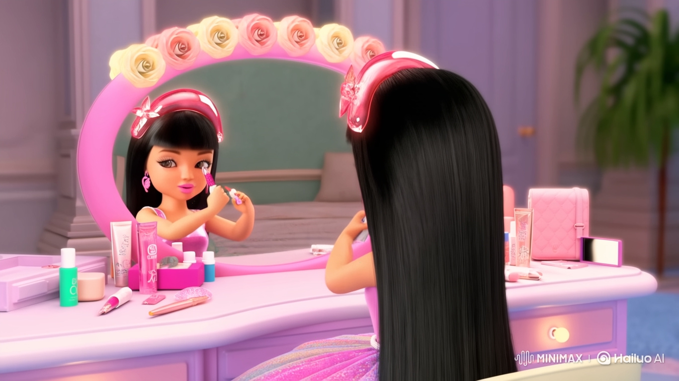 Asian-Barbie-Inspired 3D Girl Applies Makeup Confidently