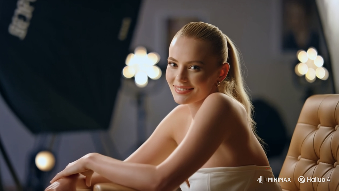 8K Portrait of a Graceful Blonde in a Photography Studio