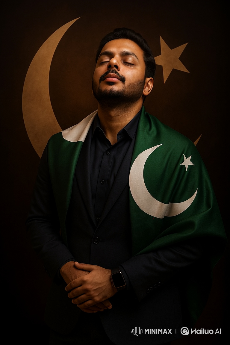 Pakistani Man in Flag-Inspired Pride Cinematic Close-Up