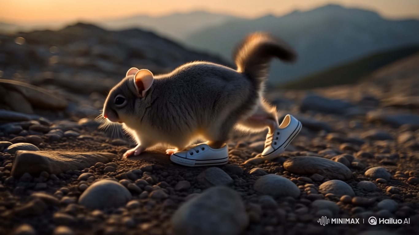 Fluffy Chinchilla in Sneakers on Alpine Trail