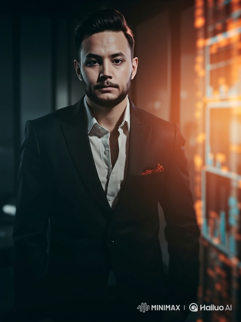 Confident Man in Modern Office with Dramatic Cinematography