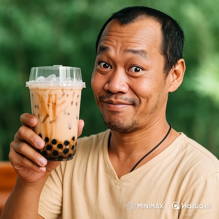 Man Enjoys Enchanted Milk Tea in Futuristic Cityscape