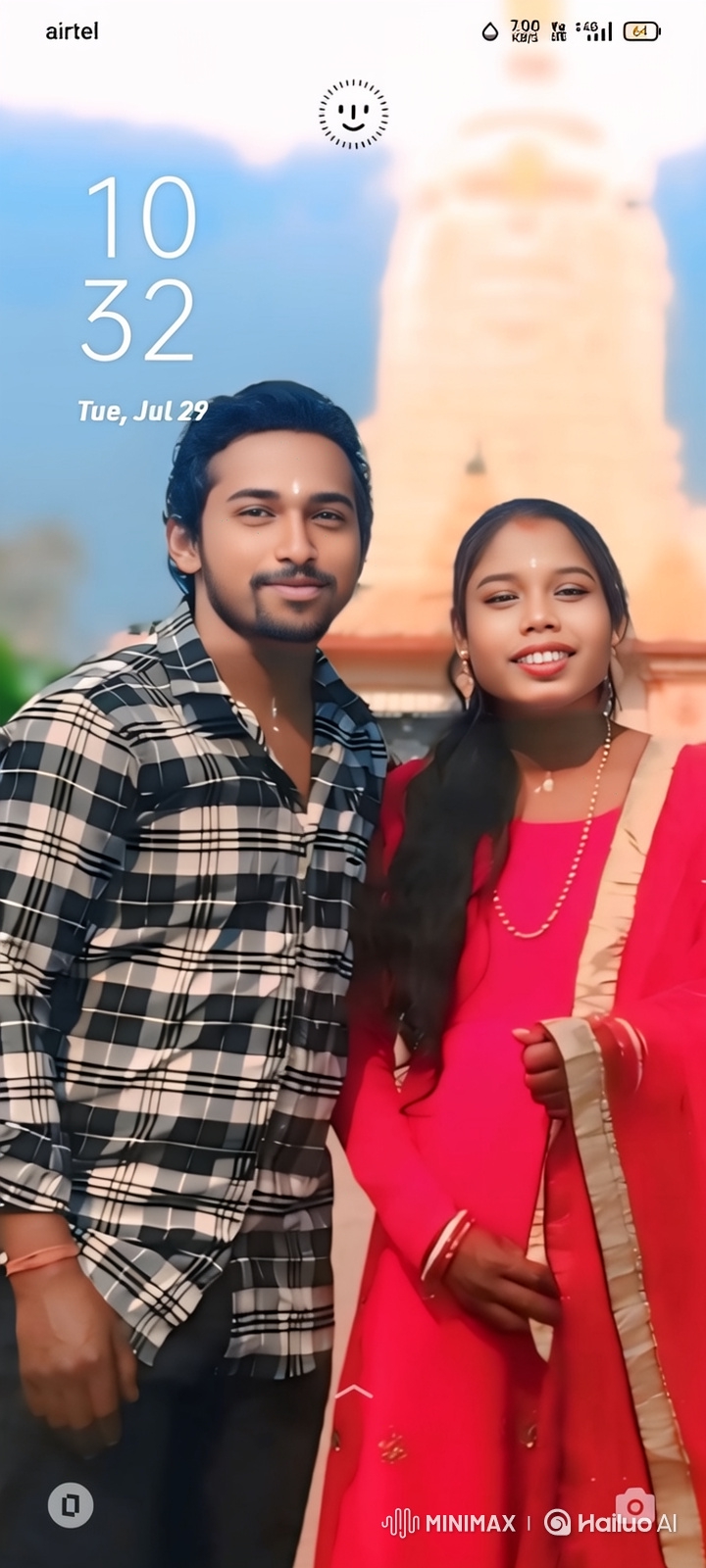 Young Couple's Joyful Dance in Front of Temple