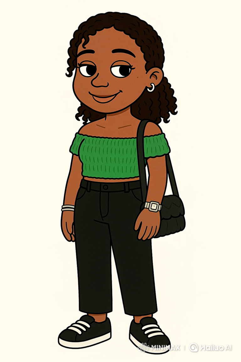 Animated Portrait of a Young Woman in Green Shirt
