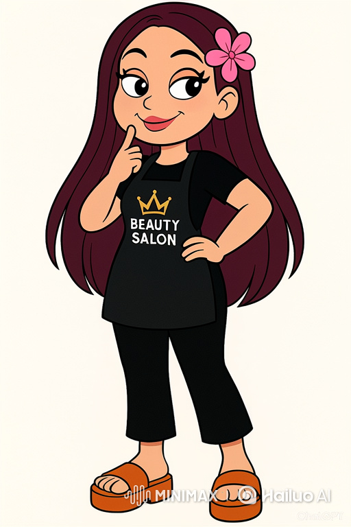 Stylized Female Character Poses Confidently in Beauty Salon Uniform