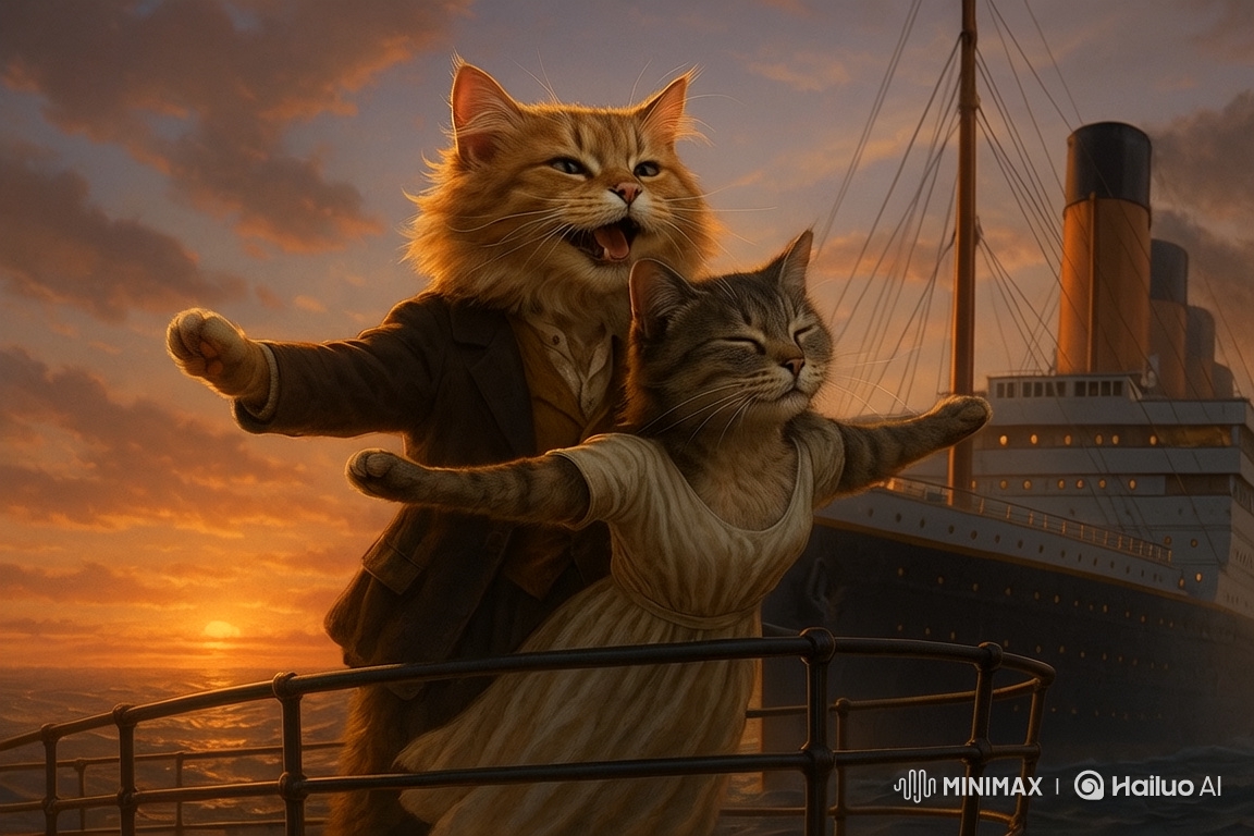 Romantic Cats Recreate Titanic Scene on Ocean Liner