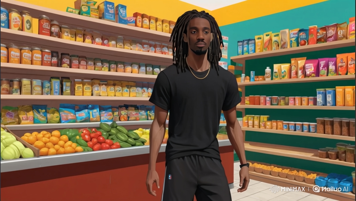 Young Man Dancing Casually in Grocery Store Aisle