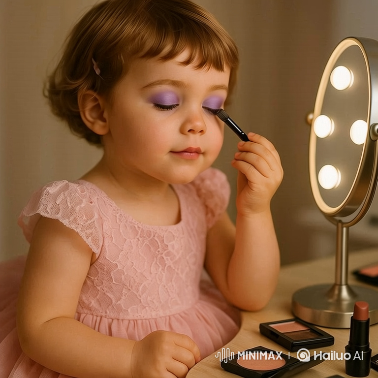 Young Girl Applying Makeup with Focus and Joy