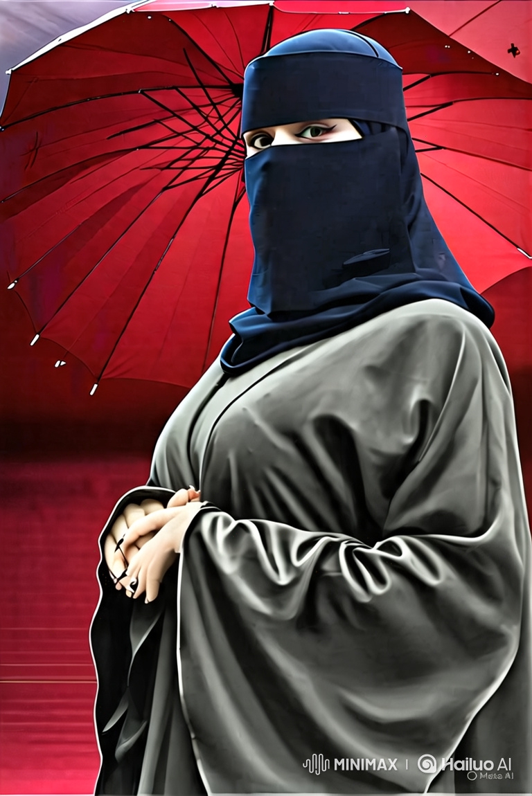 Stylized Portrait of a Woman with Red Umbrella Background
