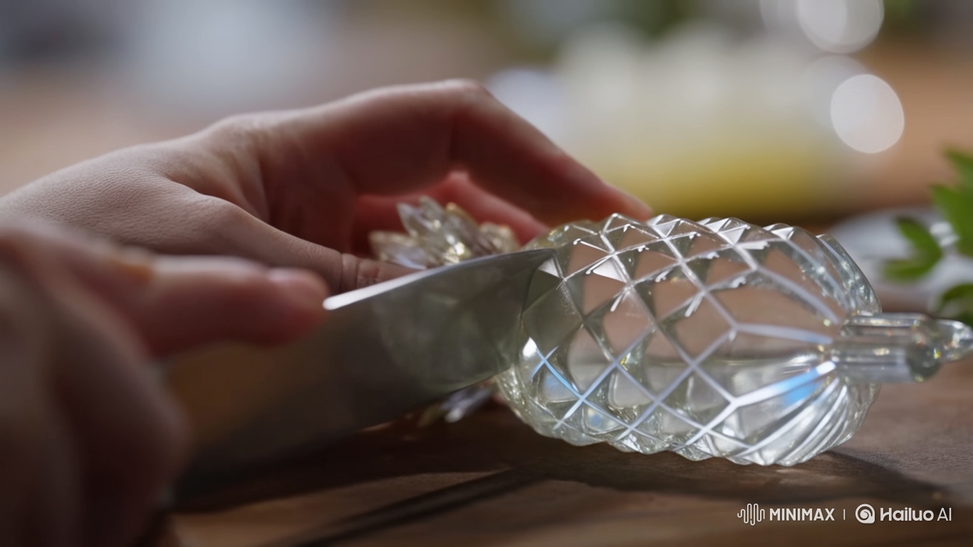 Ultra-Realistic Glass Pineapple Slicing ASMR Video