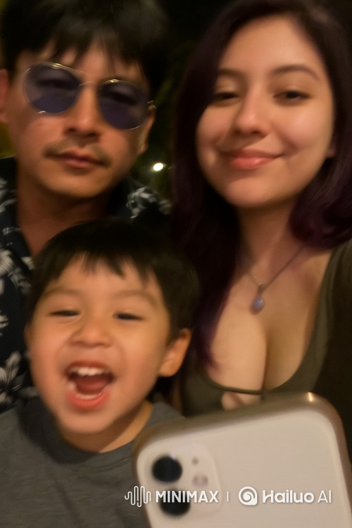 Family Selfie: Intimate Moment with a Cheerful Child