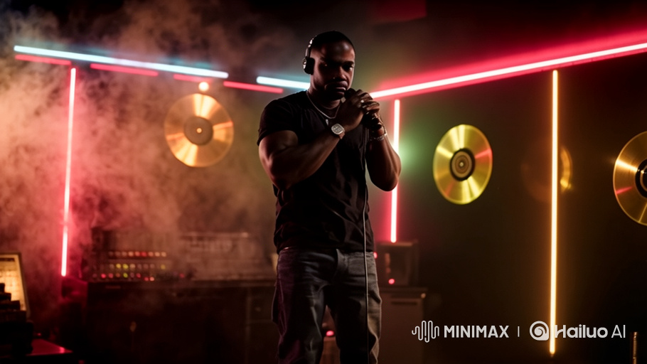 Rapping Artist in Studio: Close-up to Wide Shot Performance