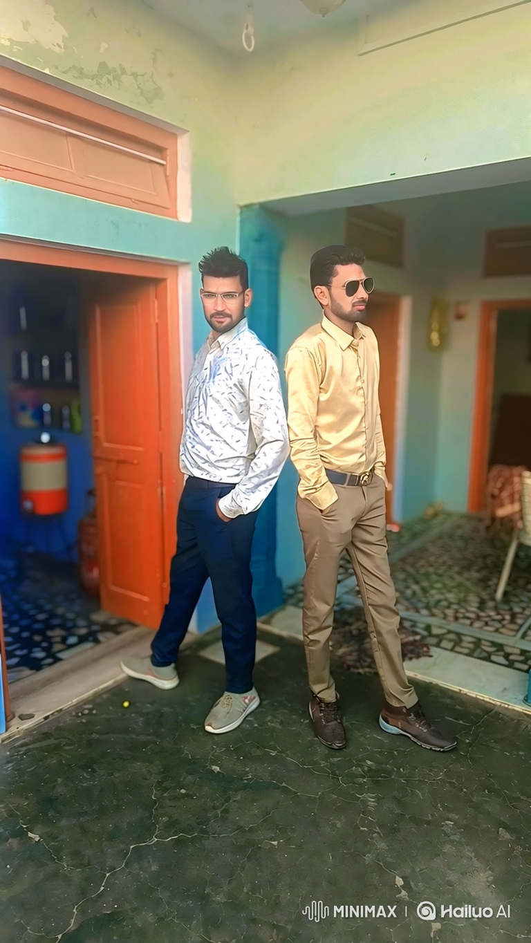 Two Men Perform Synchronized Dance in Courtyard