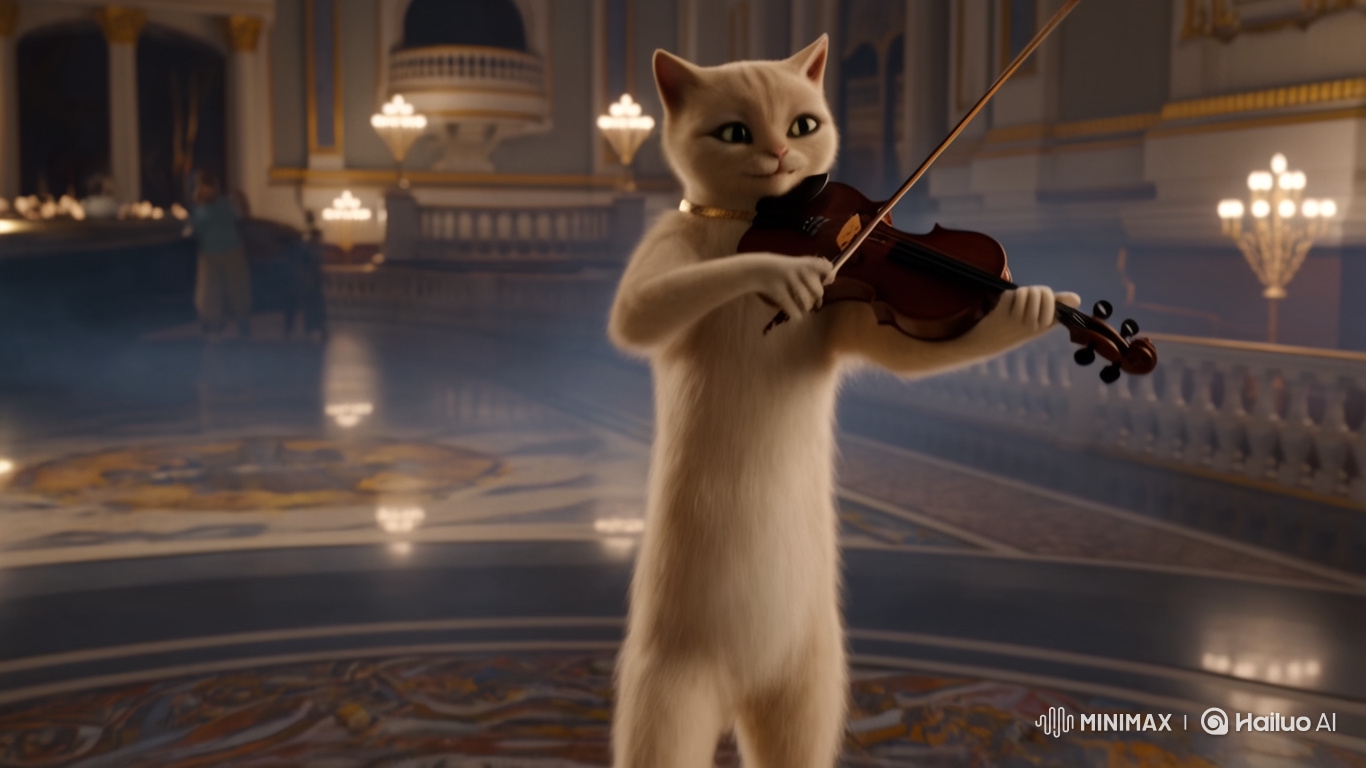 Anthropomorphic Cat Plays Violin in Titanic-Inspired Concert Hall