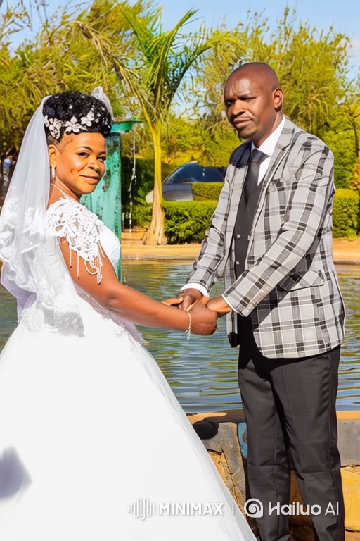 Wedding Day: Couple's Loving Gaze in Sunlit Garden