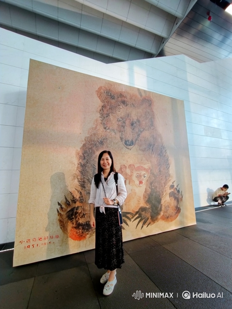 Art Gallery Portrait: Woman Admiring Bear Painting
