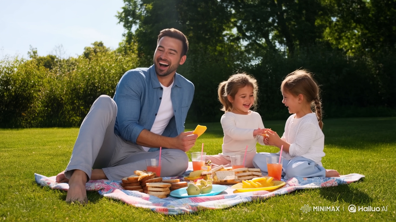 Father and Children Enjoying a Sunny Family Picnic