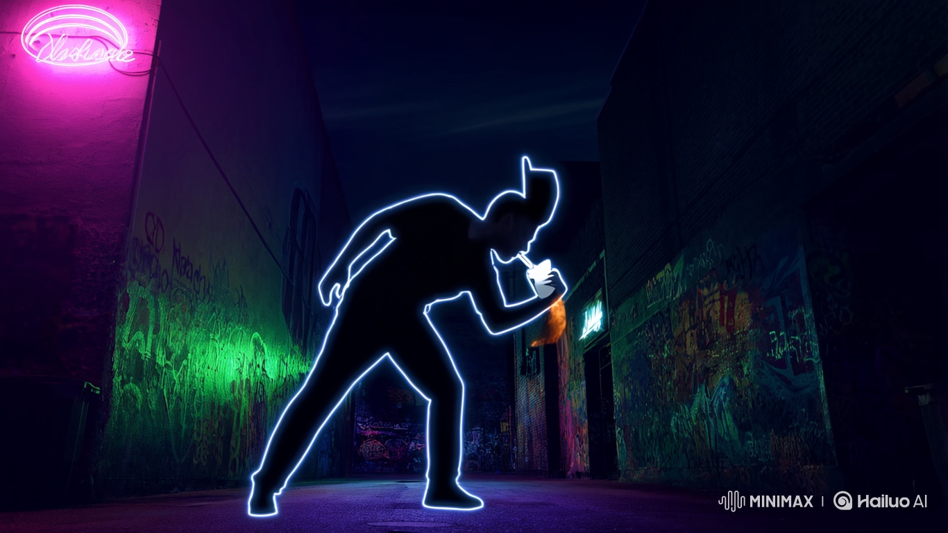 Glowing Street Dancer Captivates in Nighttime Urban Scene
