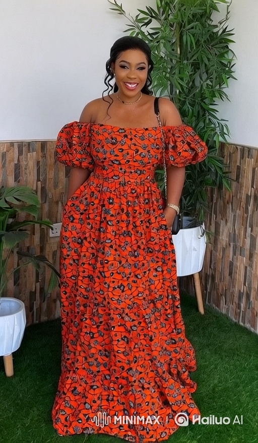 Woman in Orange Dress with Joyful Expression