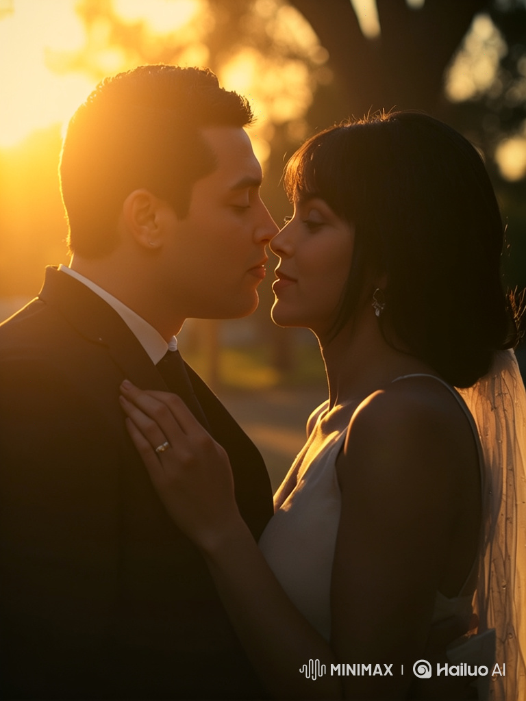 Romantic Wedding Moment: Couple on the Verge of a Kiss