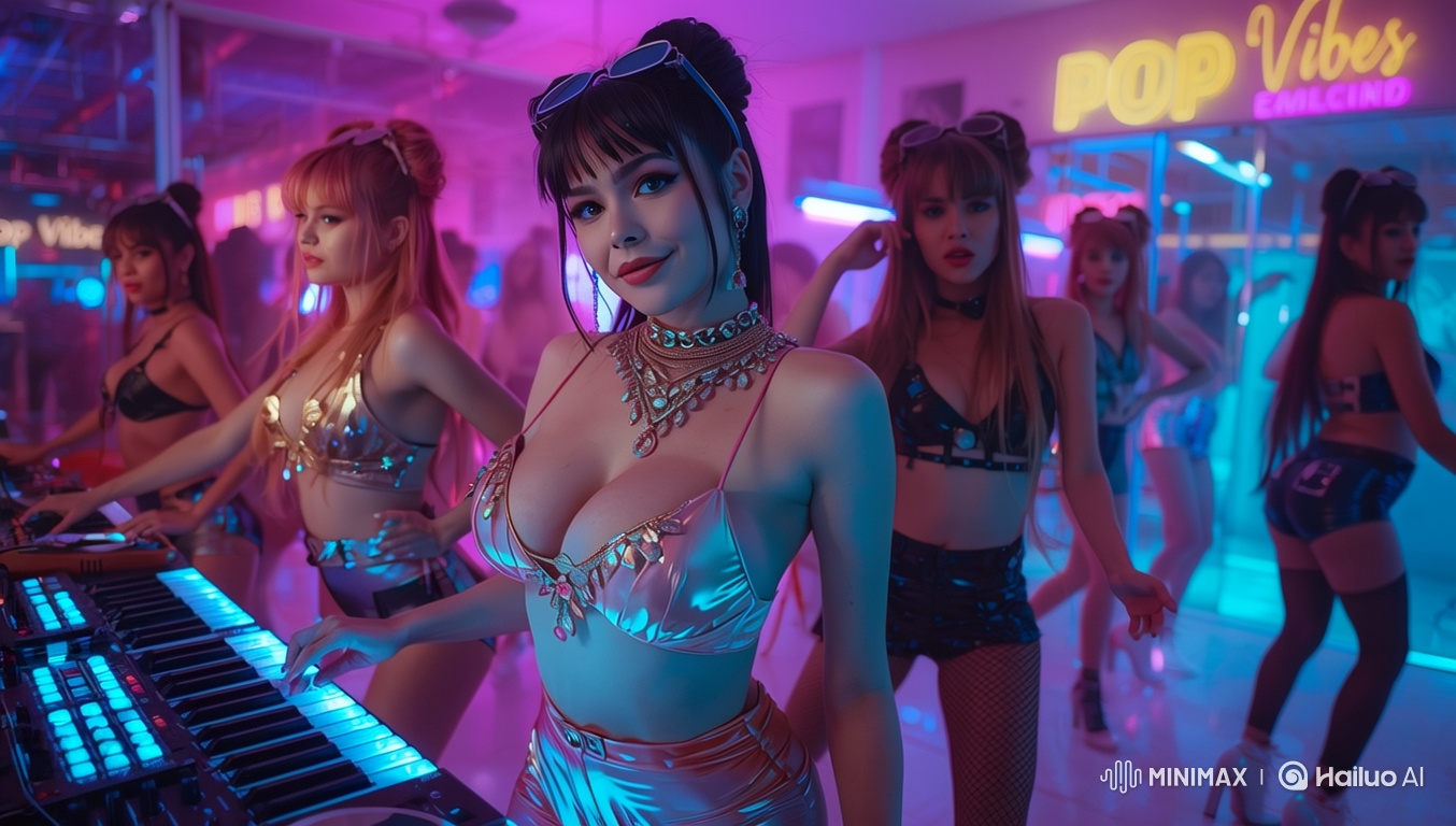 Vibrant Pop Dance Club Performance with Diverse Female Dancers