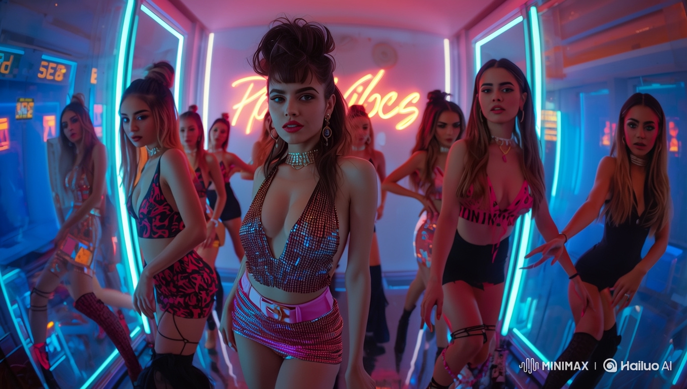 Female Dancers Perform in Neon-Lit Studio