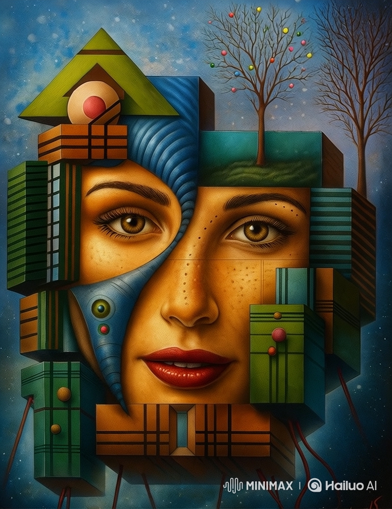 Surrealist Portrait of Woman Merged with Architecture in Cosmic Setting