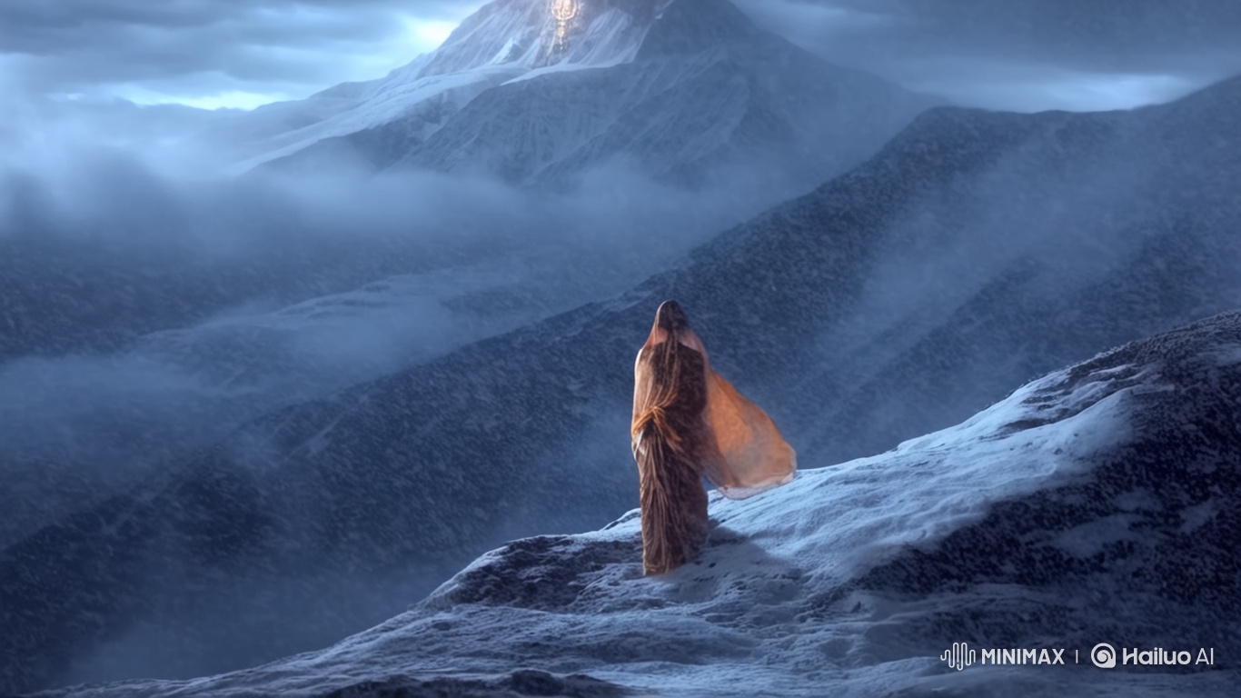 Devotee in Awe of Manimahesh Kailash Amidst Snowstorm