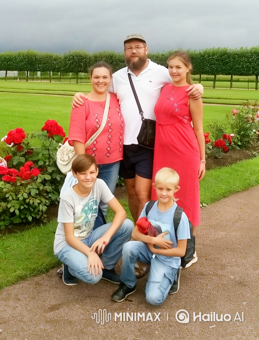 Family Portrait in a Garden with Subtle Movements