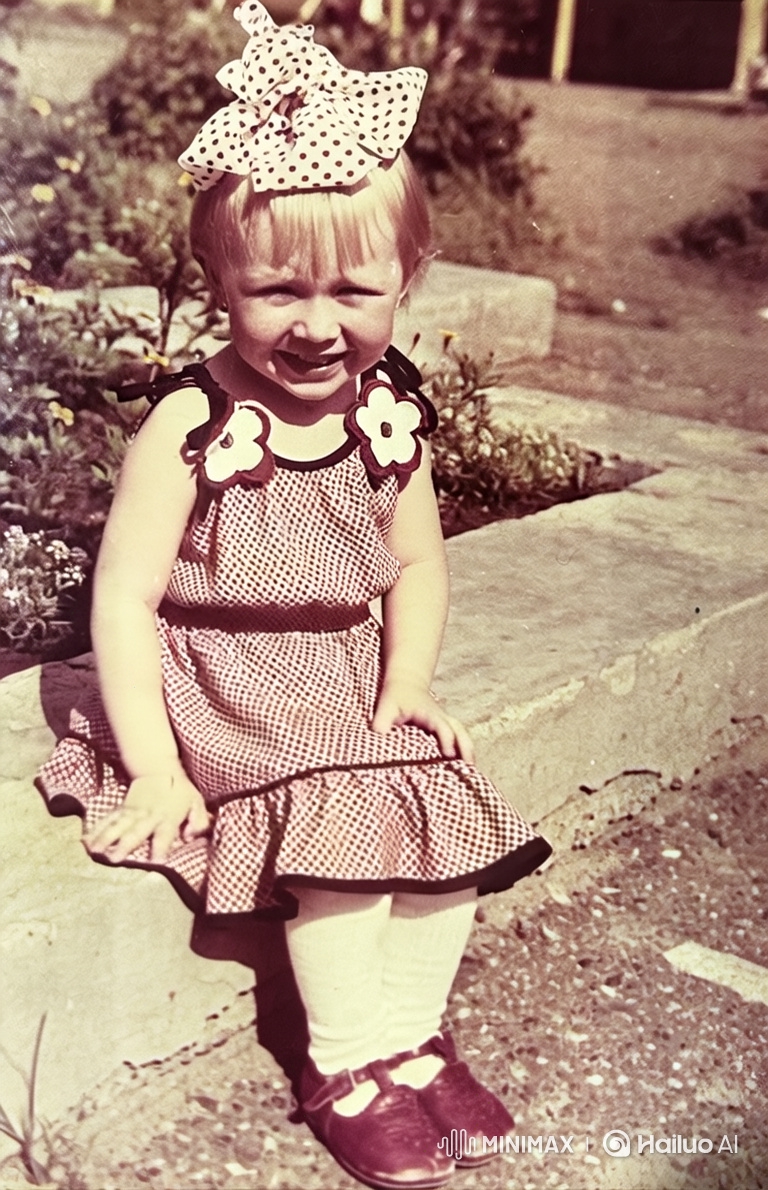 Young Girl in Vintage Dress with Gentle Movements