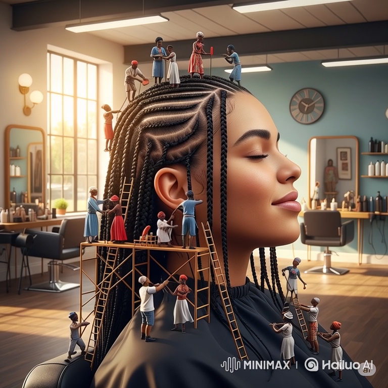 Tiny Braiders Craft Intricate Hairstyle on Woman