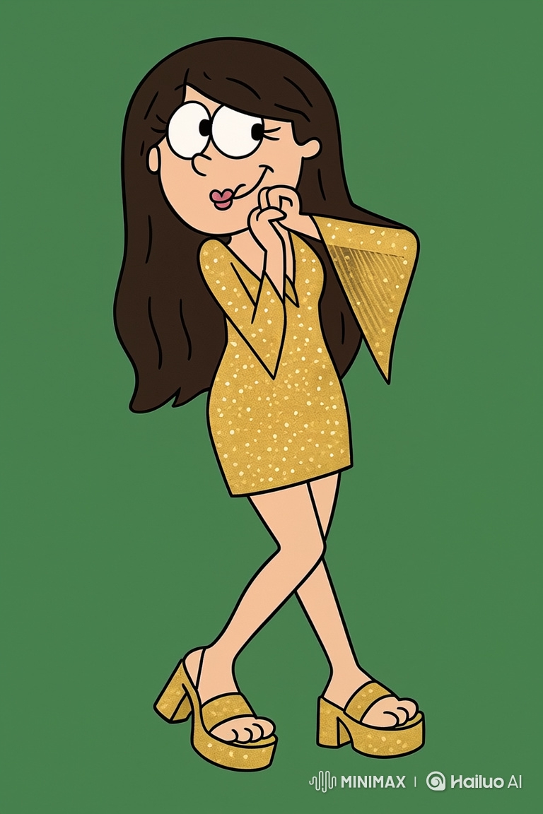 Cartoon Woman in Gold Mini-Dress Comes to Life
