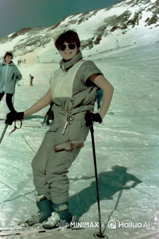 Vintage Ski Slope Portrait of a Smiling Woman