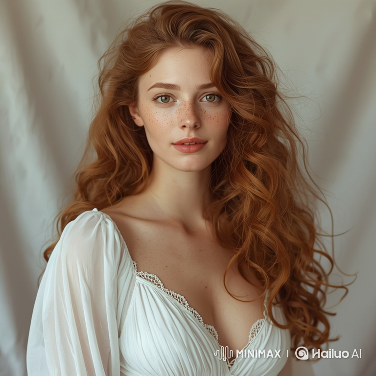Portrait of a Gentle, Serene Young Woman with Red Hair
