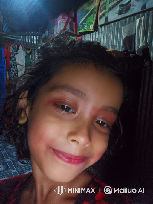 Young Girl with Red Makeup Greetingly Smiles at Viewers