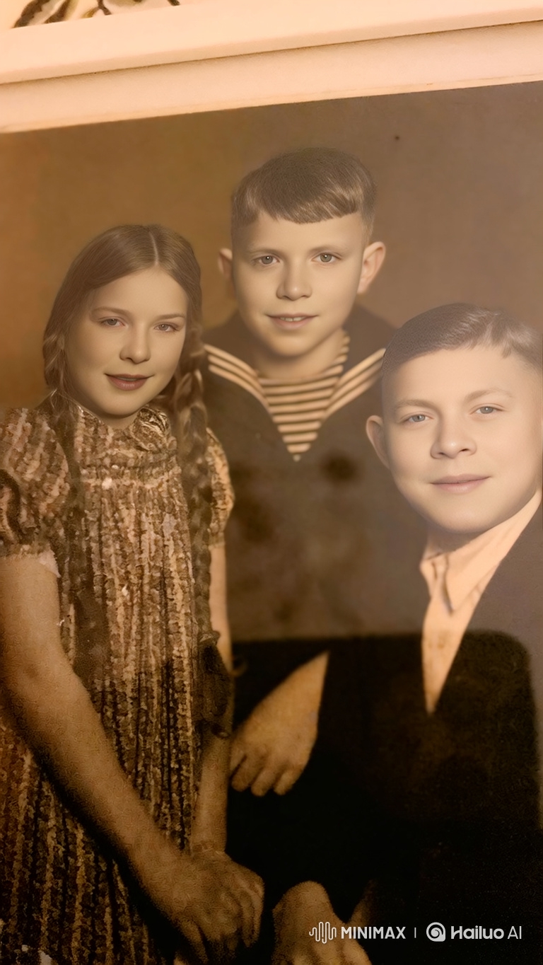 Siblings Share Affection in Vintage Studio Portrait
