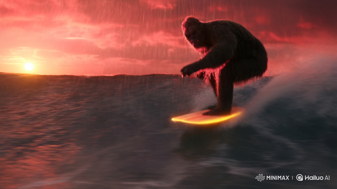 Grindhouse Bigfoot Surfs Monster Wave in Retro 8K