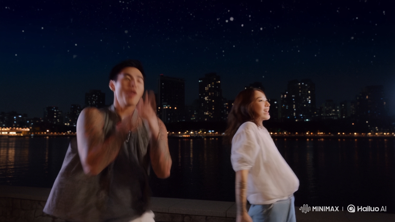 Dancing Couple with Tattoos Perform Under Starlit Seoul Sky