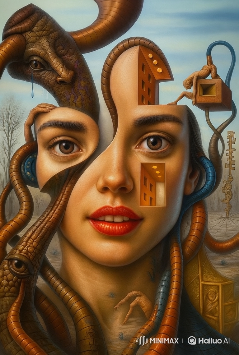 Surrealist Portrait: Woman in Organic, Living Landscape