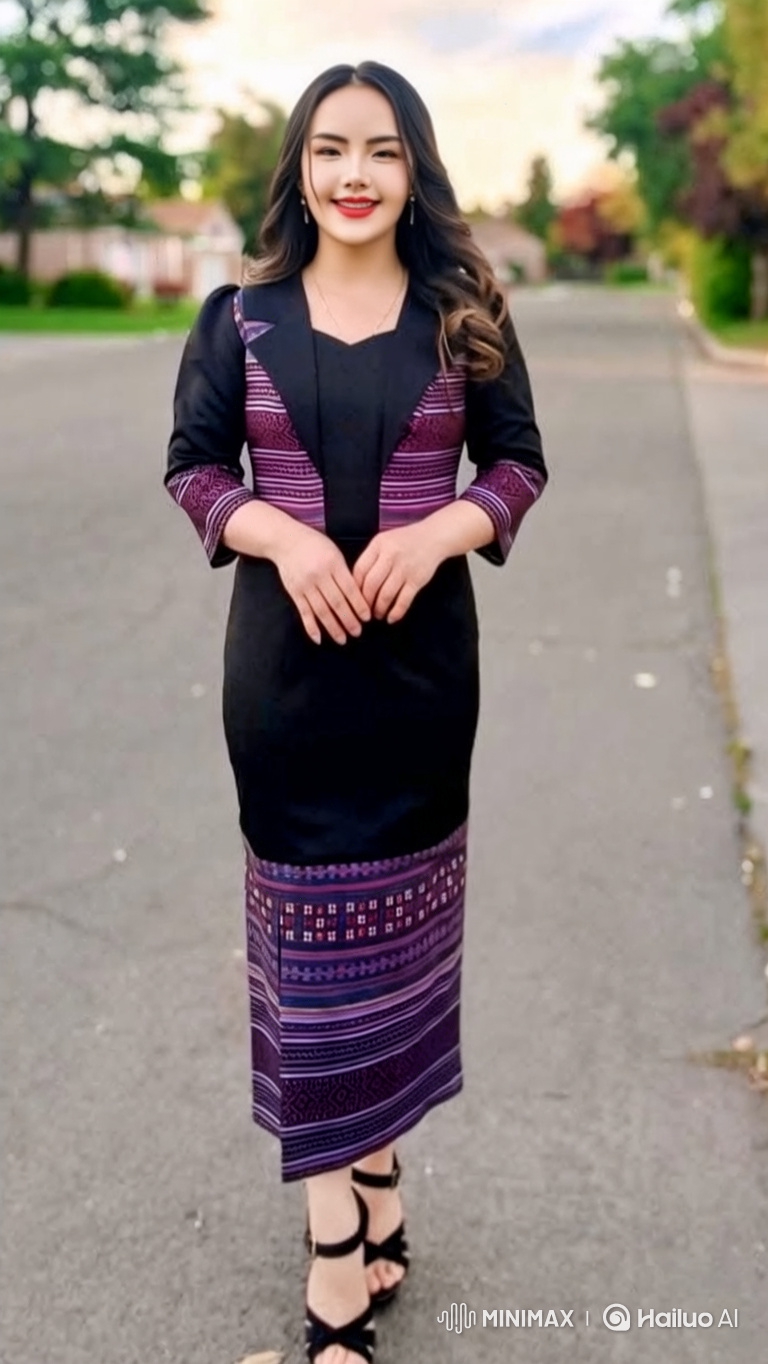 Woman in Black Dress Walks Gracefully Towards Camera