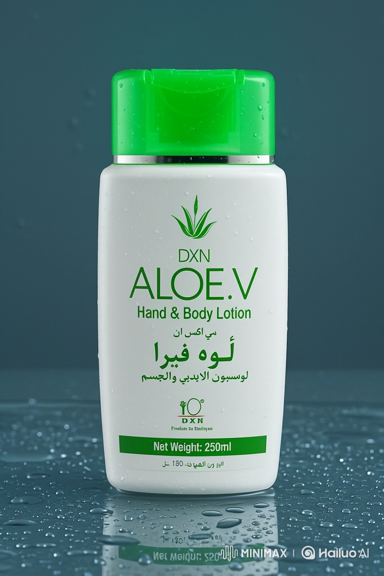 4K DXN Aloe Vera Lotion Video with Reflective, Slow-Motion Water Droplets