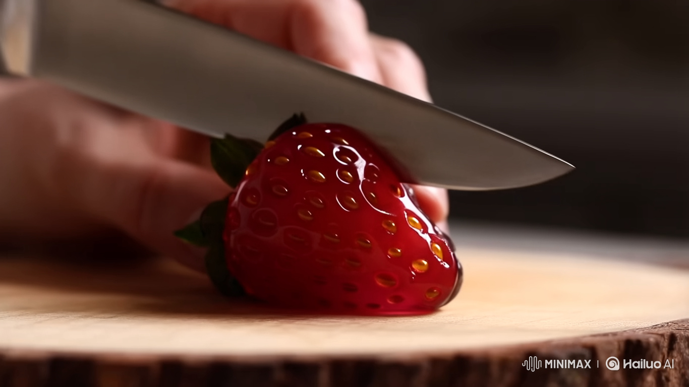 Hyper-Realistic Glass Strawberry Sliced on Wood