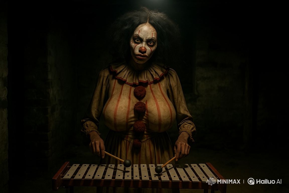 Creepy Clown Plays Xylophone in Focused Slow Zoom