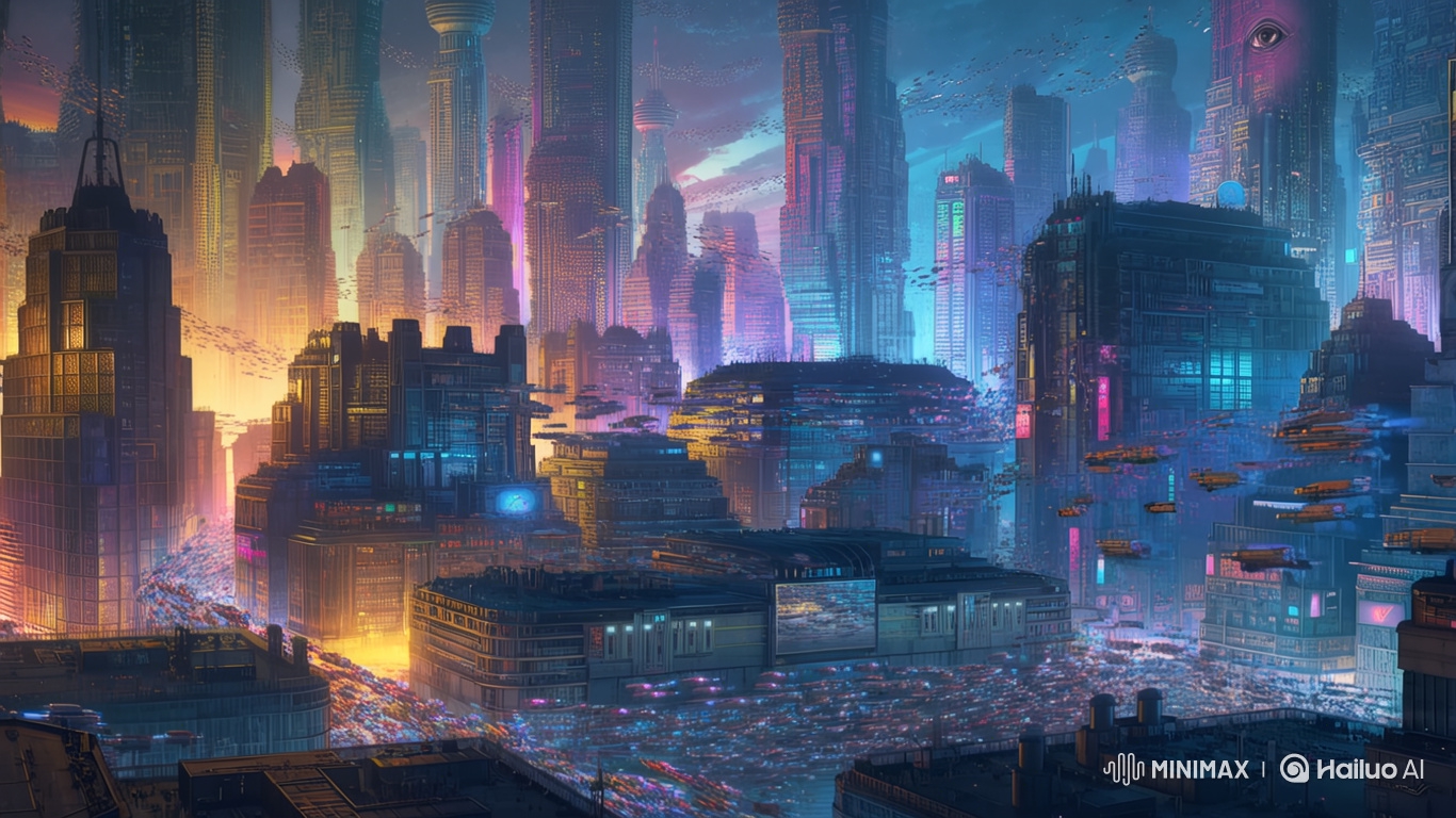 Neon Cyberpunk Cityscape: A Digital Panorama at Night