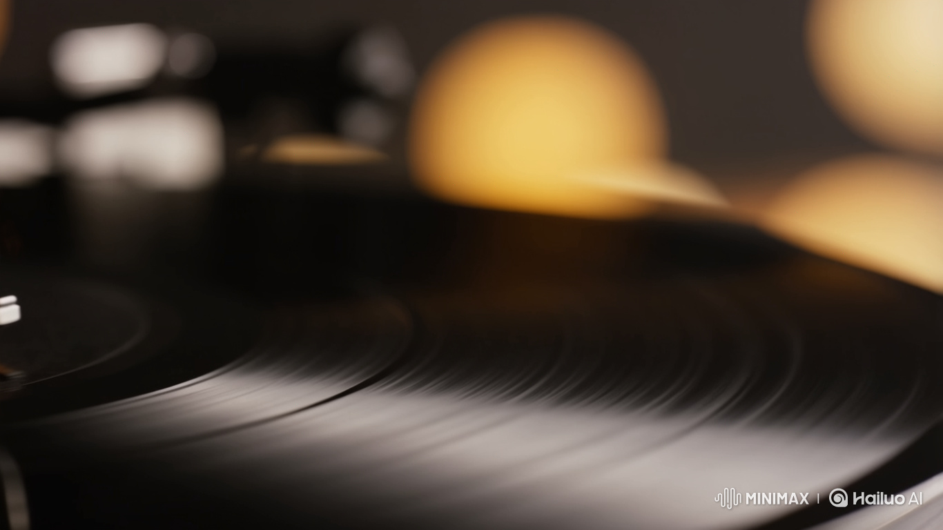 Vintage Turntable with Vinyl Record Spin