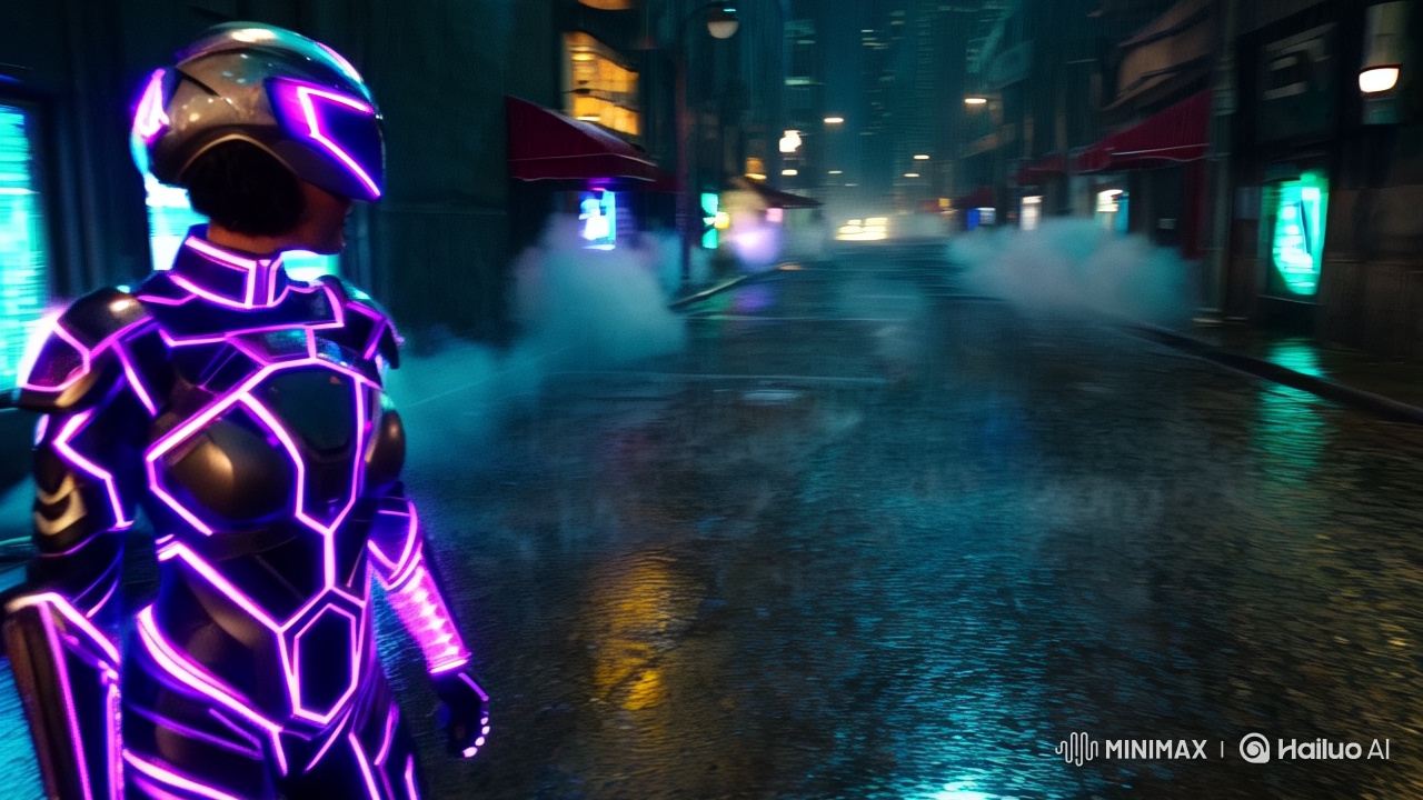 Cyberpunk Alley: Isolated Protagonist in Neon Glow