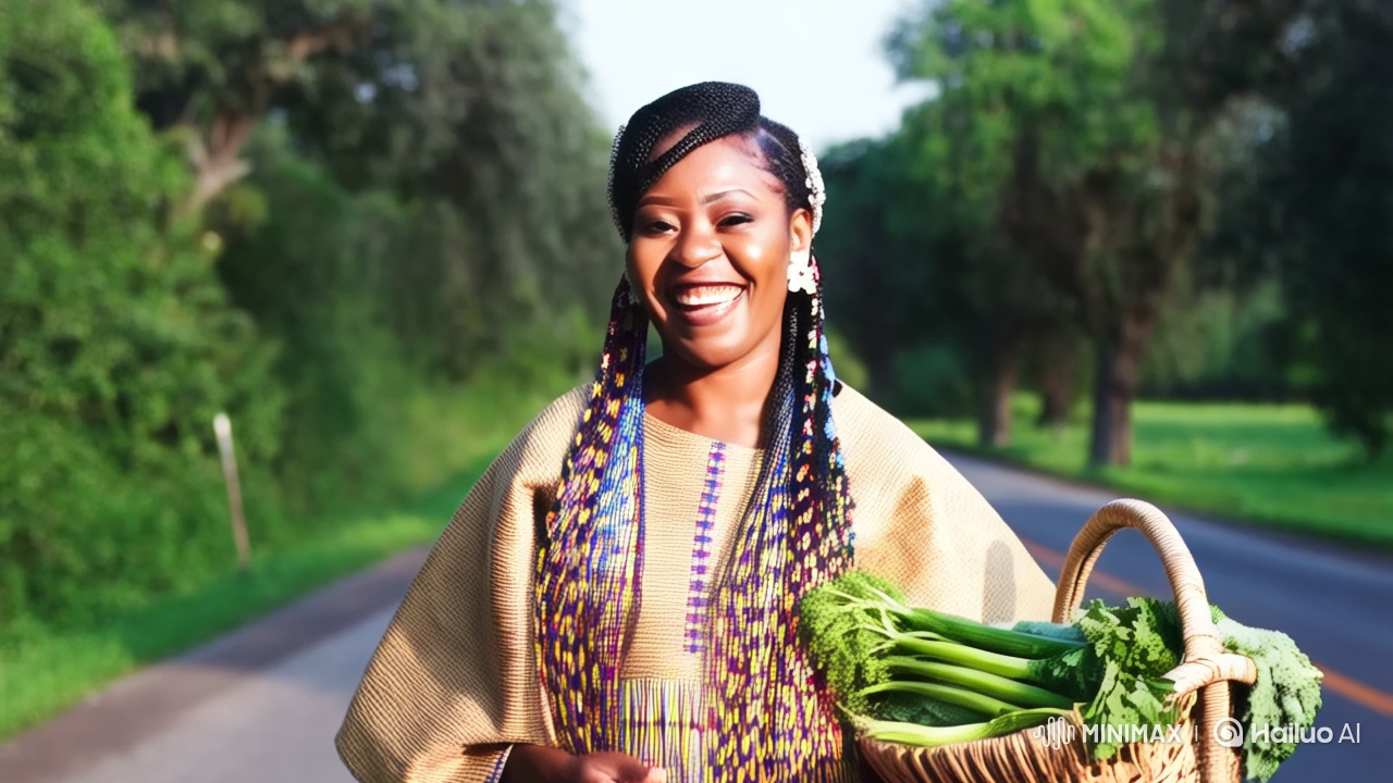 Joyful Woman in African Dress by Peaceful Road